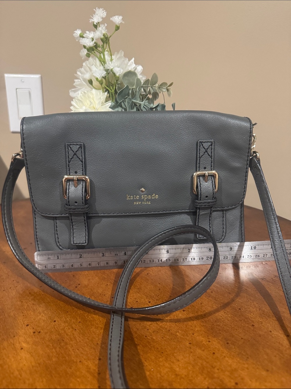 kate spade Gray Pebbled Leather Buckle Crossbody